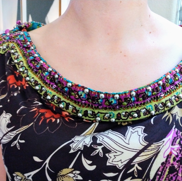 I.C.E Colorful Embellished Studded with Attached Belt and Cap Sleeve Dress - Picture 6 of 10